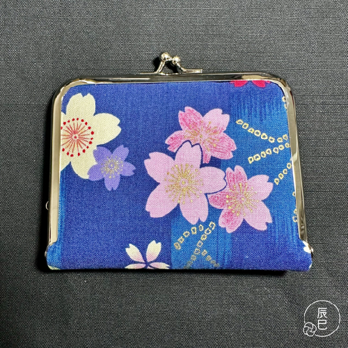 がま口コンパクト財布(青 桜)