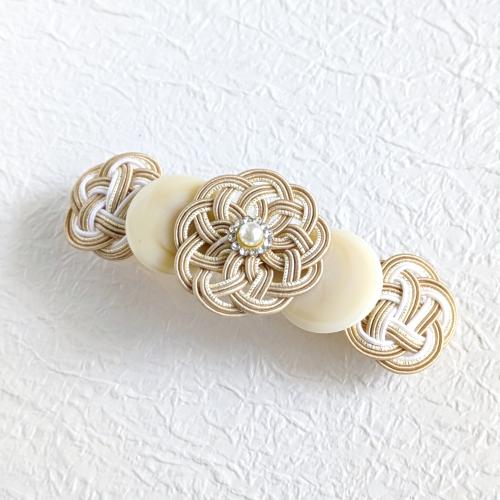 水引かけ花バレッタ小<ベージュ>