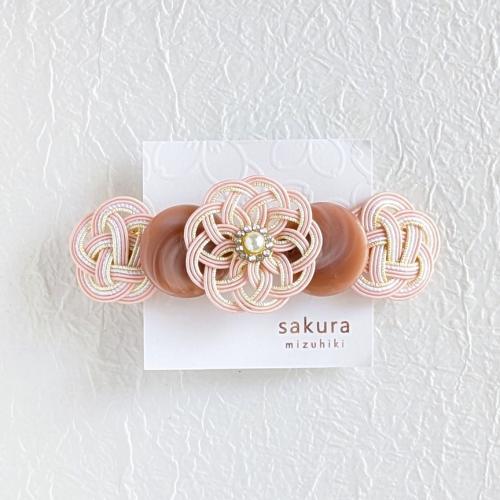 水引かけ花バレッタ小<灰桜>