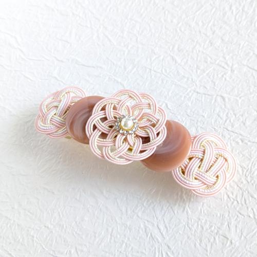 水引かけ花バレッタ小<灰桜>