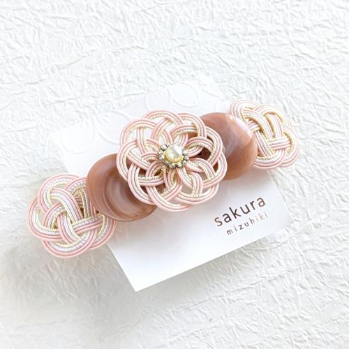 水引かけ花バレッタ小<灰桜>