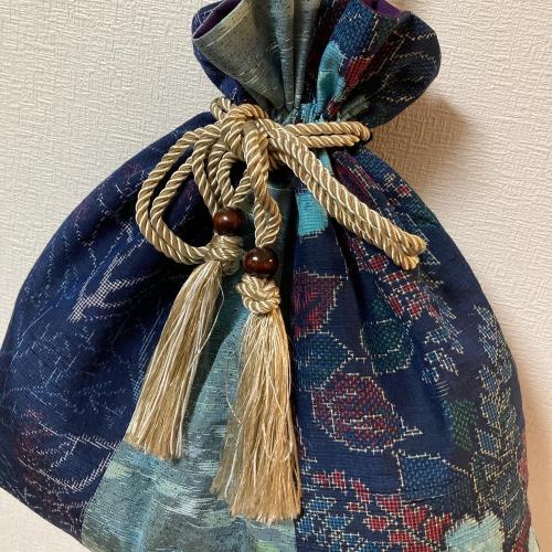 着物リメイク巾着ショルダーバッグ　kimono drawstring bag